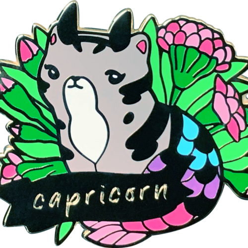 Cat Astrology Capricorn Enamel Pin