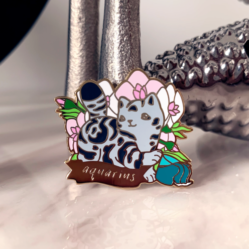 Cat Astrology Aquarius Enamel Pin