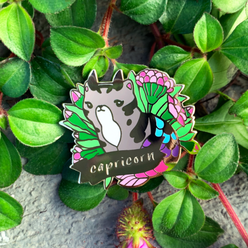 Cat Astrology Capricorn Enamel Pin